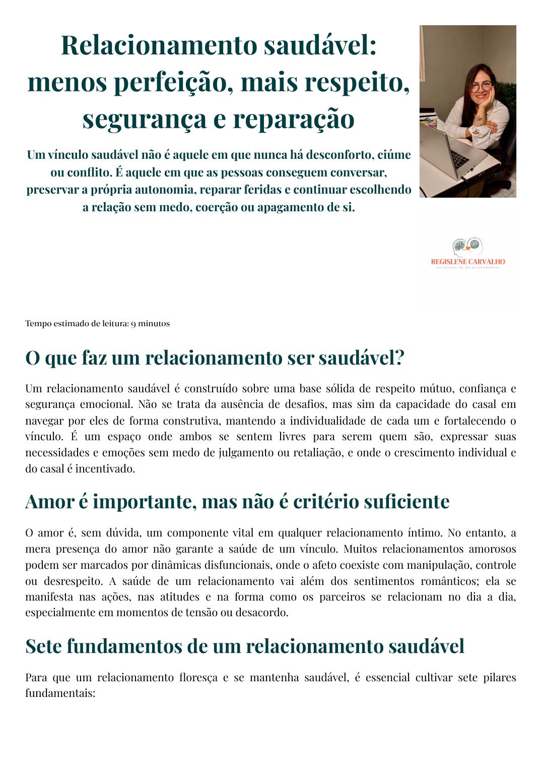 Capa do artigo Relacionamento saudável: menos perfeição, mais respeito, segurança e reparação